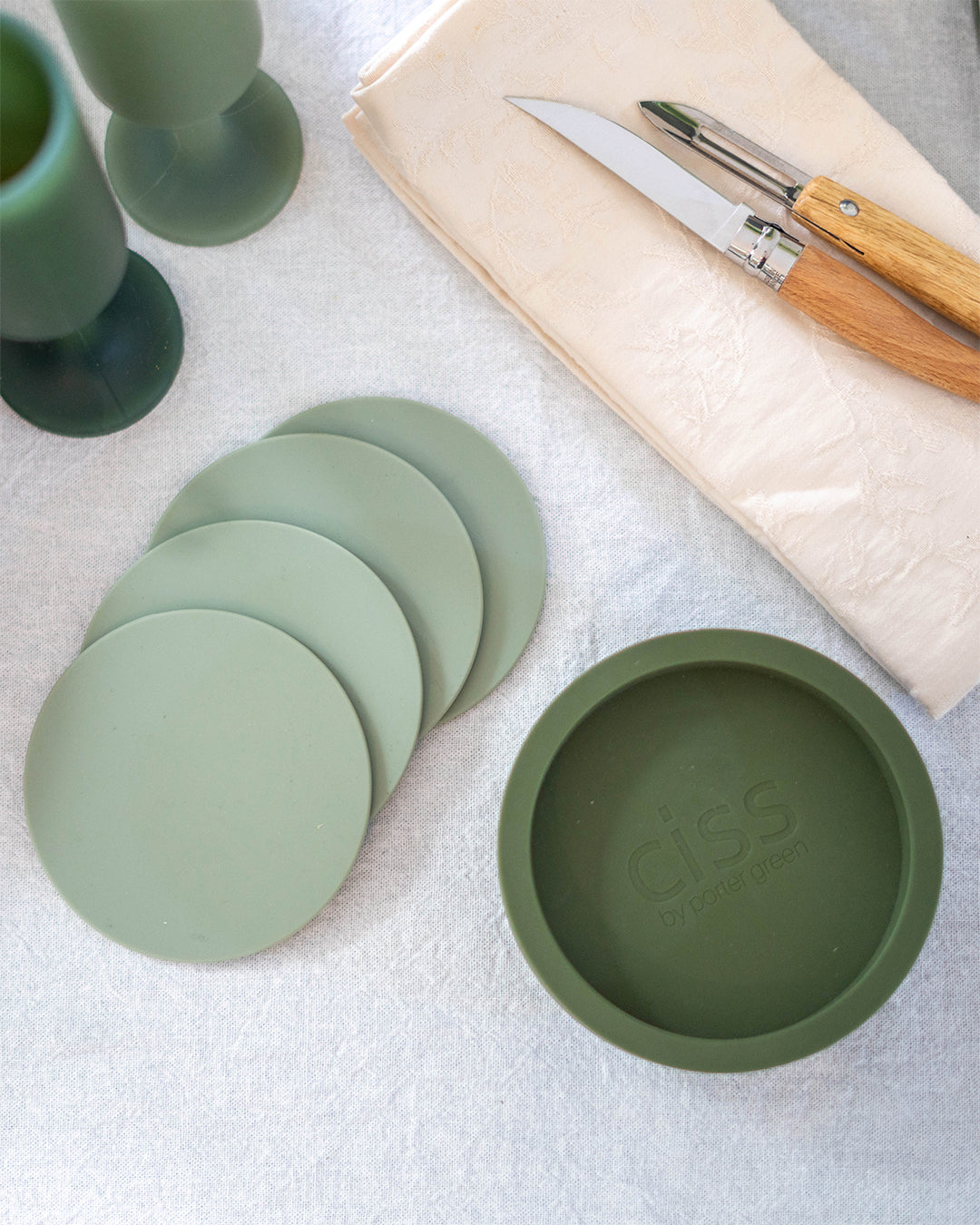sage + olive | ciss | unbreakable silicone coasters