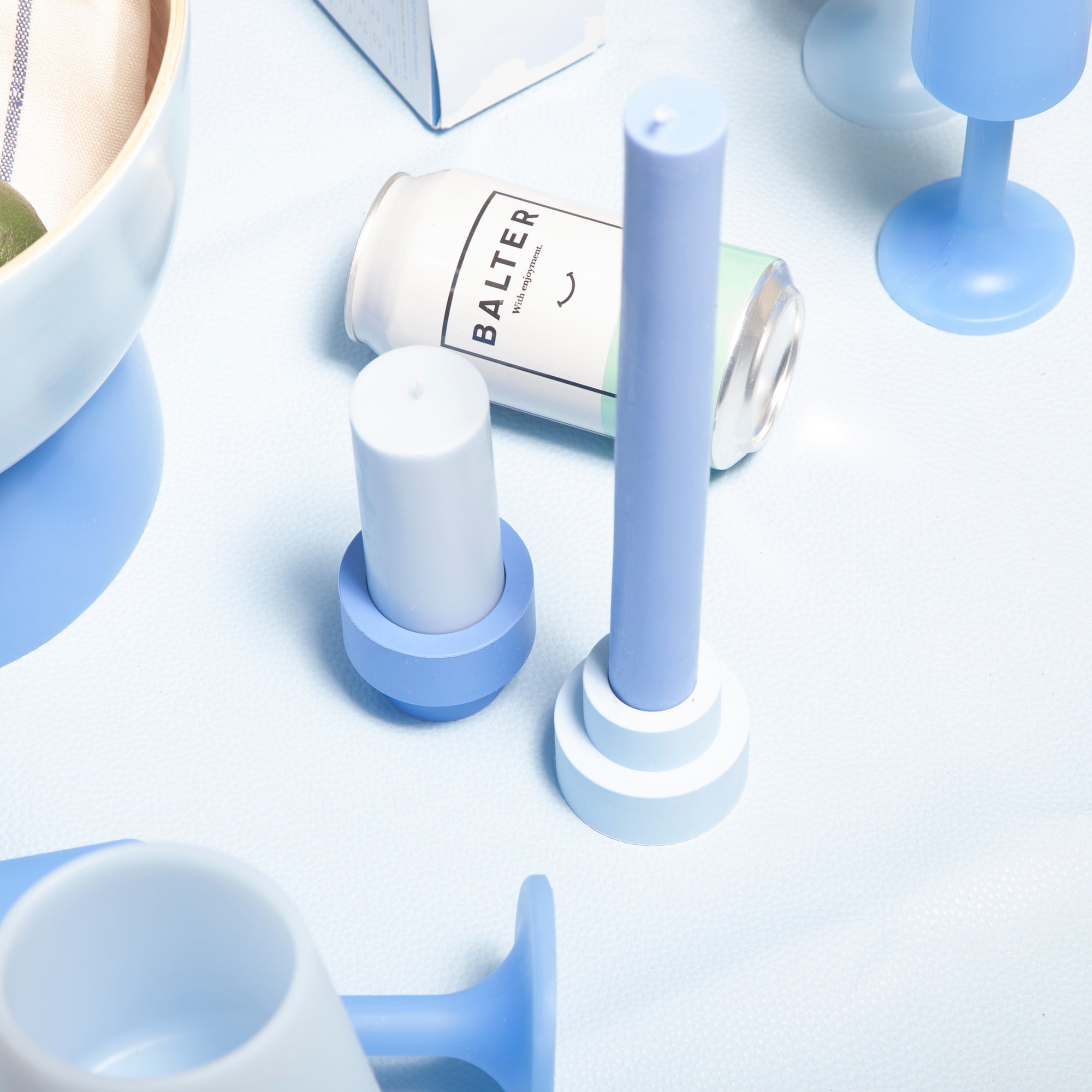 sky + kingfisher | flipp small set | silicone unbreakable candle holder set