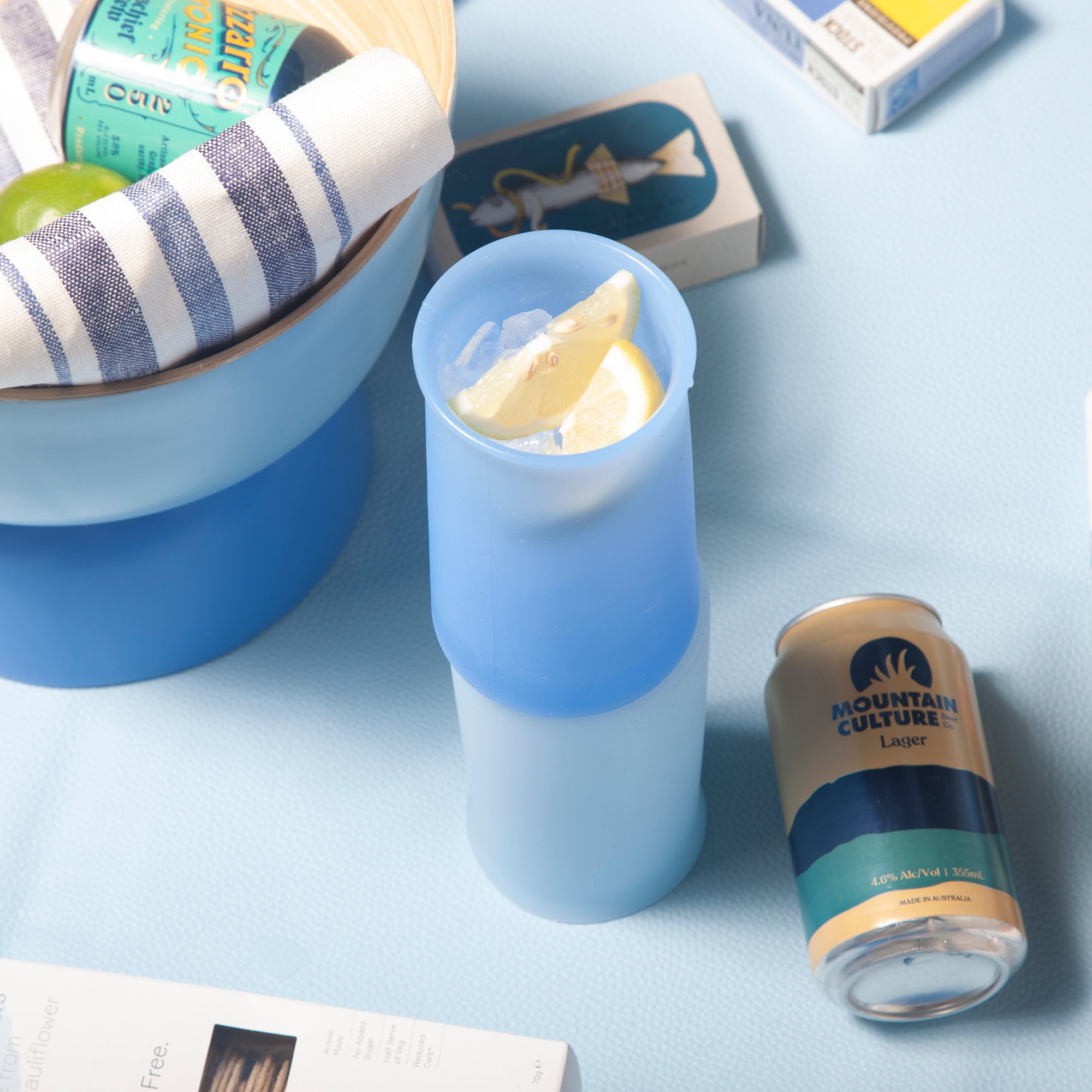 sky + kingfisher | stegg set | silicone unbreakable highball glasses